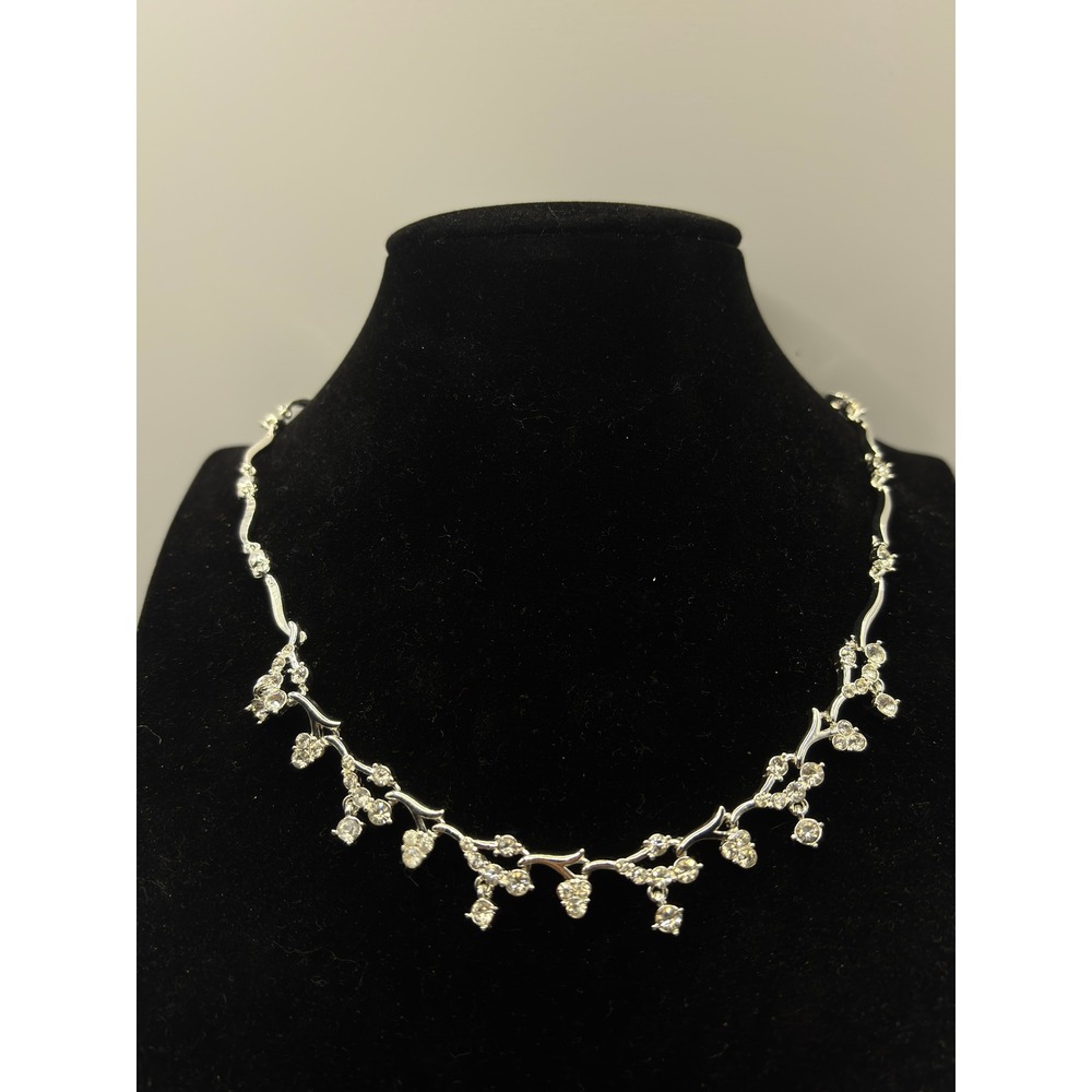 Trifari Rhinestone Vine Necklace Womens 15" Silver Tone Bridal Formal Jewelry